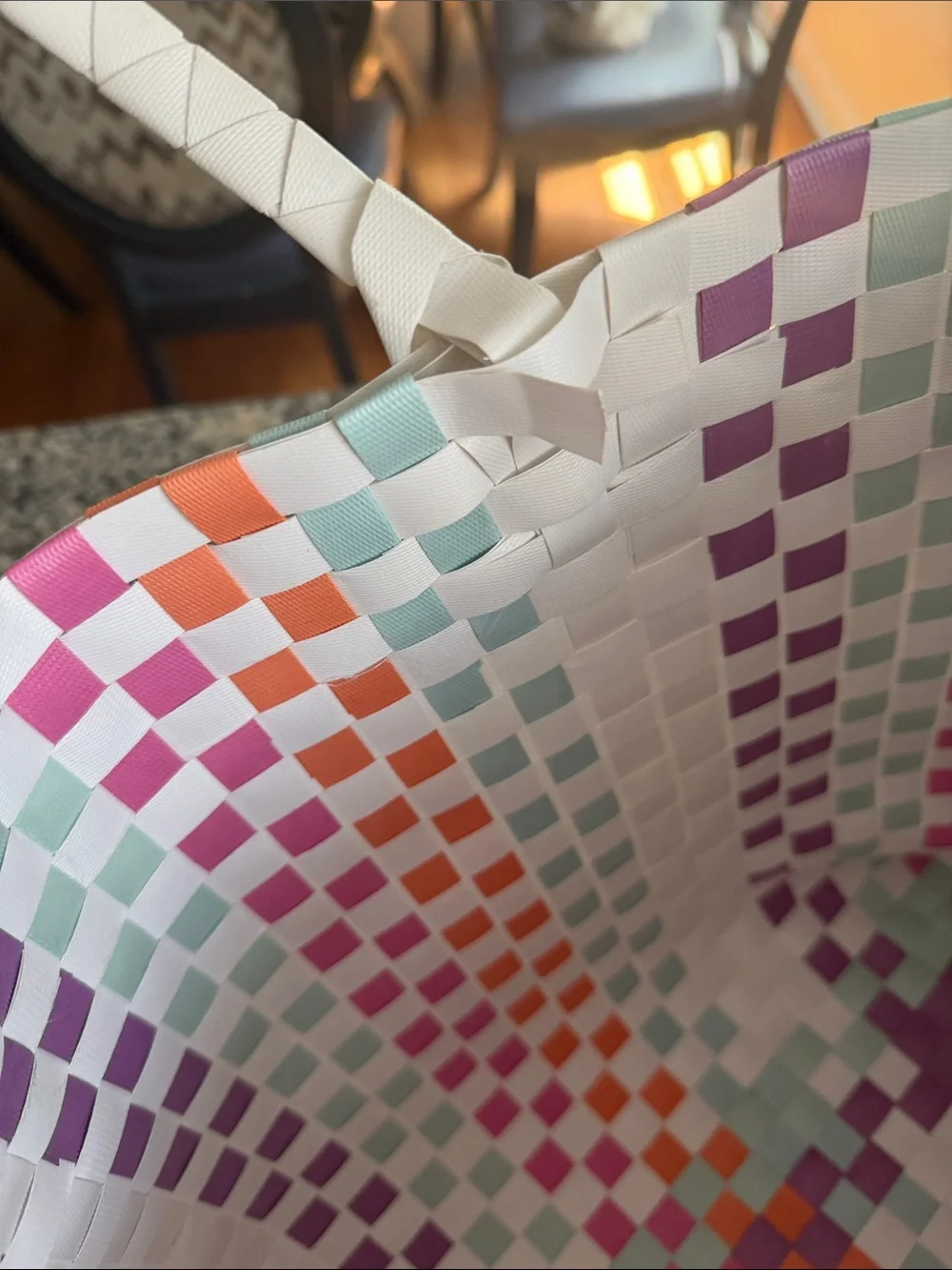 kate spade White Multicolor Woven Check Tote